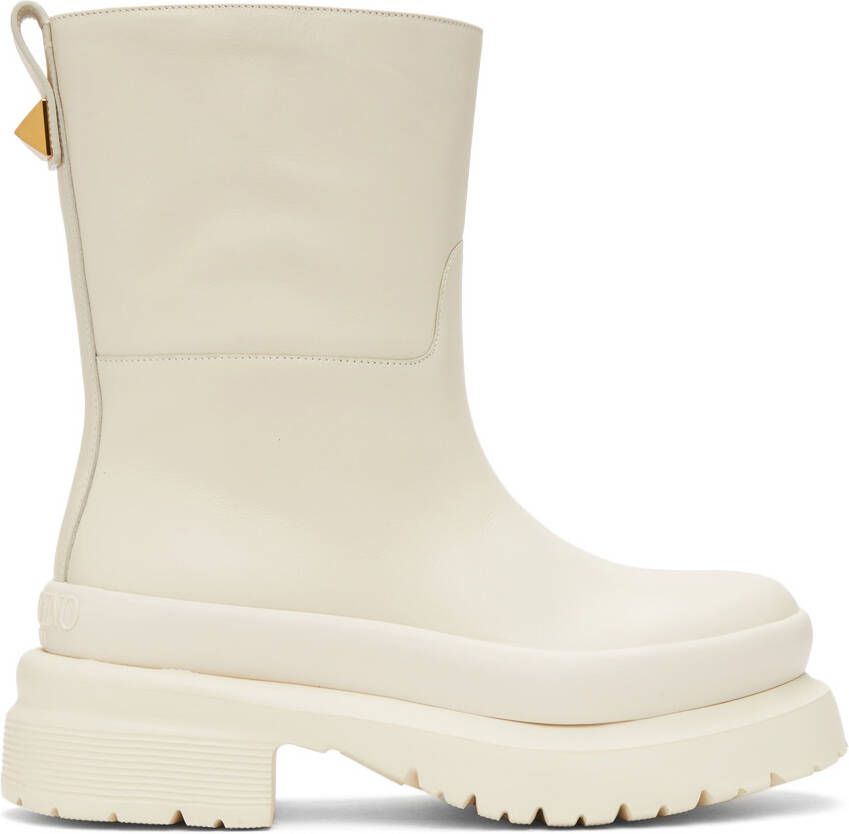 Valentino Garavani Off-White Roman Stud Ankle Boots - Picture 5