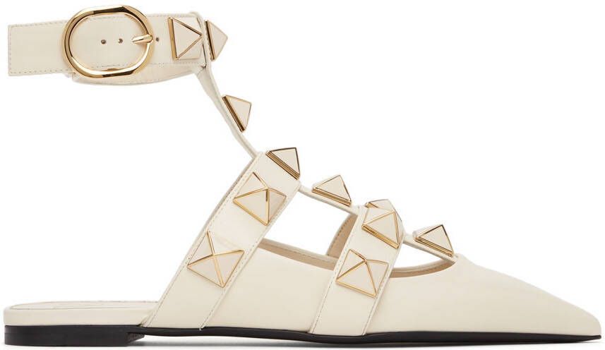 Valentino Garavani Off-White Roman Stud Slippers - Picture 5