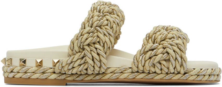 Valentino Garavani Off-White Rope Rockstud Sandals