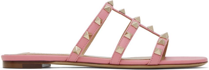 Valentino Garavani Pink Rockstud Flat Sandals - Picture 5