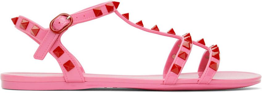 Valentino Garavani Pink Rockstud Rubber Sandals