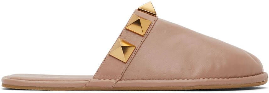 Valentino Garavani Pink Roman Stud Slippers - Picture 5