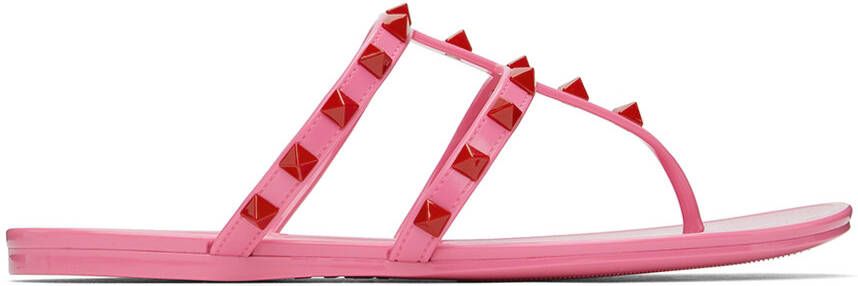 Valentino Garavani Pink Rubber Rockstud Sandals - Picture 5