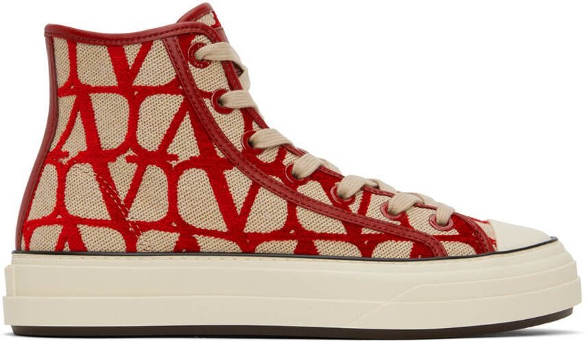 Valentino Garavani Red & Beige Iconographe Totaloop Sneakers - Picture 5