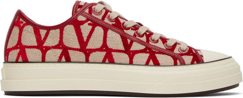 Valentino Garavani Red & Beige Totaloop Sneakers - Picture 5