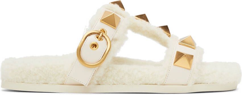 Valentino Garavani Shearling Roman Stud Slides - Picture 5