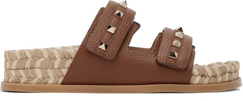 Valentino Garavani Tan Rockstud Flat Sandals - Picture 5