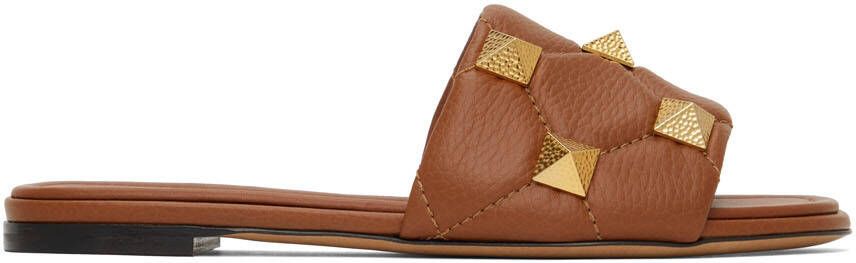 Valentino Garavani Tan Roman Stud Slide Sandals