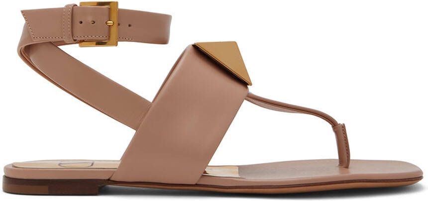 Valentino Garavani Taupe One Stud Flat Sandals - Picture 5