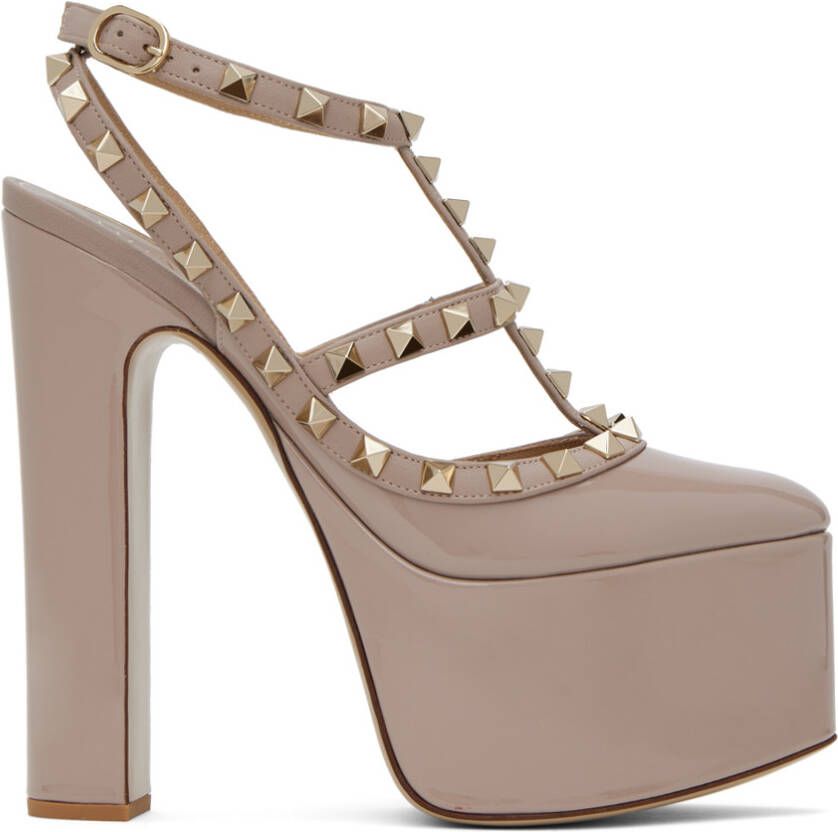 Valentino Garavani Taupe Rockstud 155 Heels - Picture 5