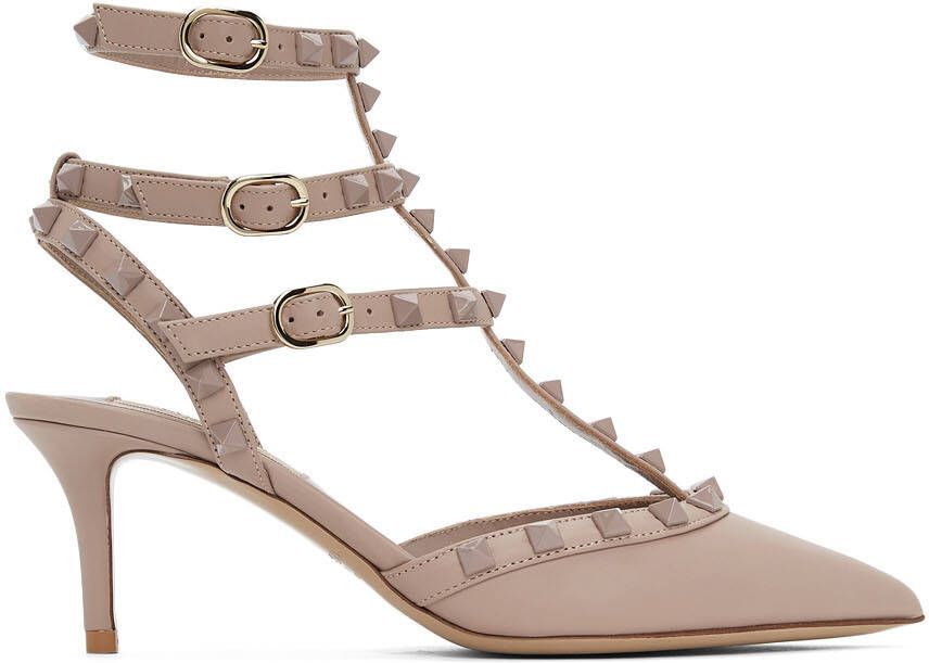 Valentino Garavani Taupe Rockstud Cage Heels - Picture 5