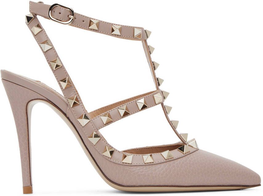 Valentino Garavani Taupe Rockstud Caged Heels - Picture 5