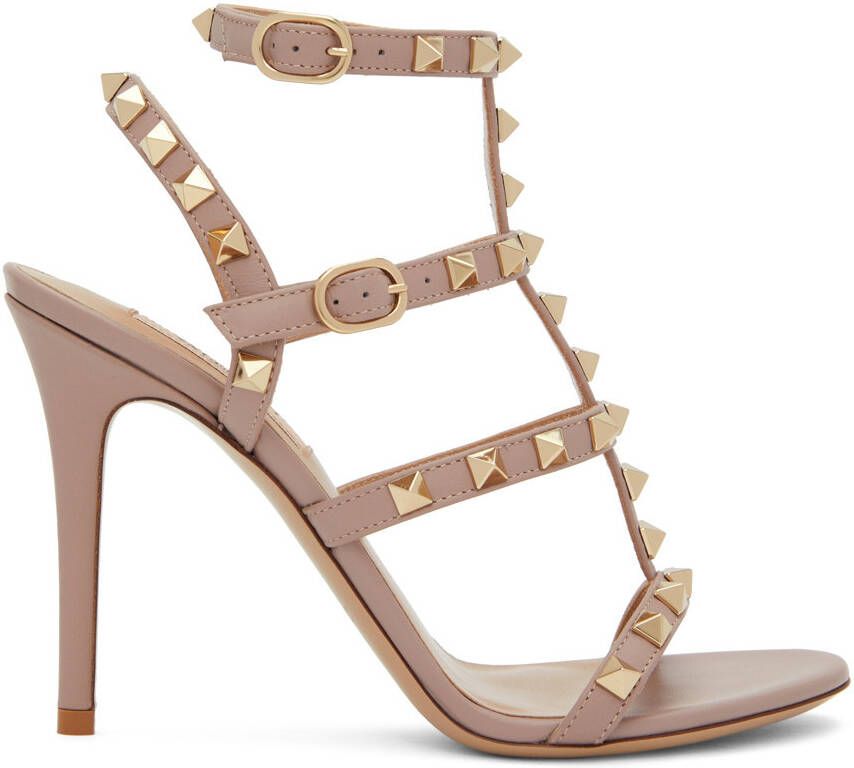 Valentino Garavani Taupe Rockstud Heeled Sandals - Picture 5