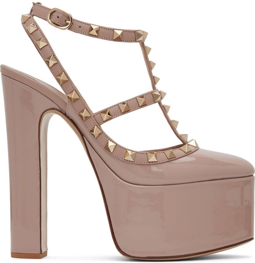 Valentino Garavani Taupe Rockstud Platform Heels - Picture 5