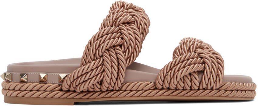 Valentino Garavani Taupe Rope Rockstud Flat Sandals