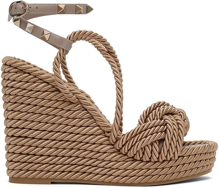 Valentino Garavani Taupe Wedge Rockstud Sandals