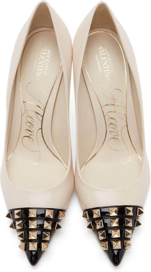 Valentino Garavani Beige & Black Rockstud Alcove Heels - Picture 4
