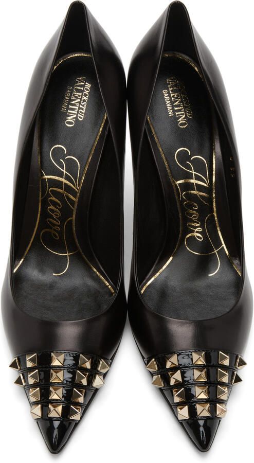Valentino Garavani Black & Gold Alcove Stud Toe Heels - Picture 3