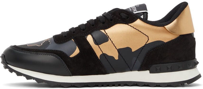 Valentino Garavani Black & Gold Camouflage Rockrunner Sneakers - Picture 4
