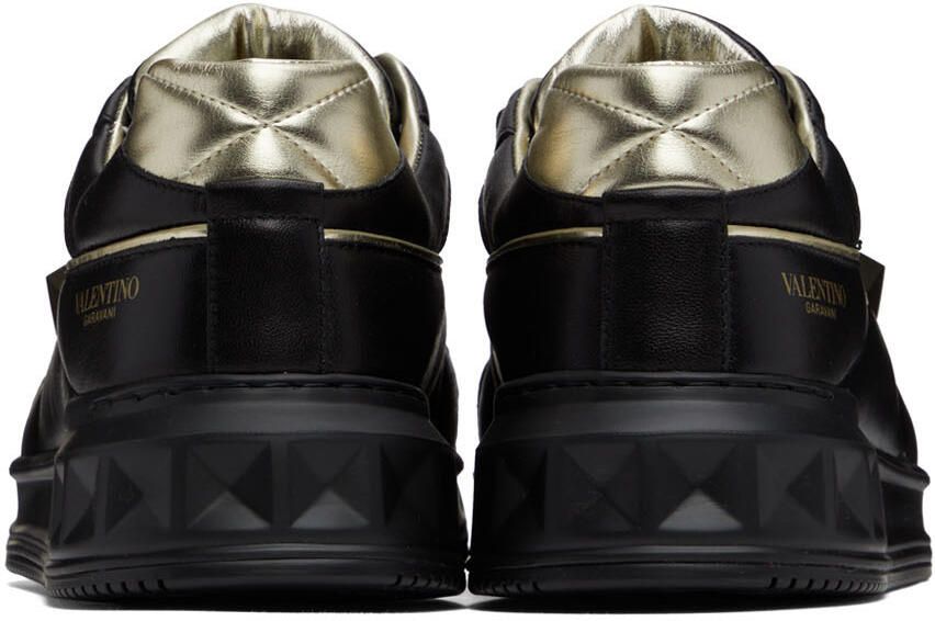 Valentino Garavani Black & Gold One Stud Low-Top Sneakers