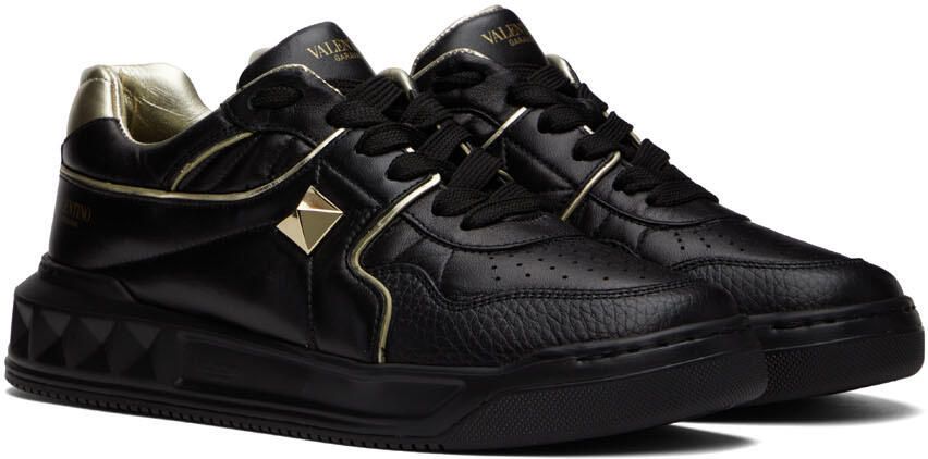 Valentino Garavani Black & Gold One Stud Low-Top Sneakers - Picture 2