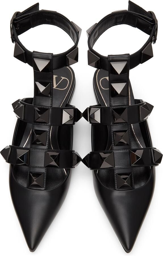 Valentino Garavani Black Monotone Roman Stud Slippers - Picture 3