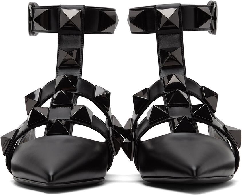 Valentino Garavani Black Monotone Roman Stud Slippers - Picture 2