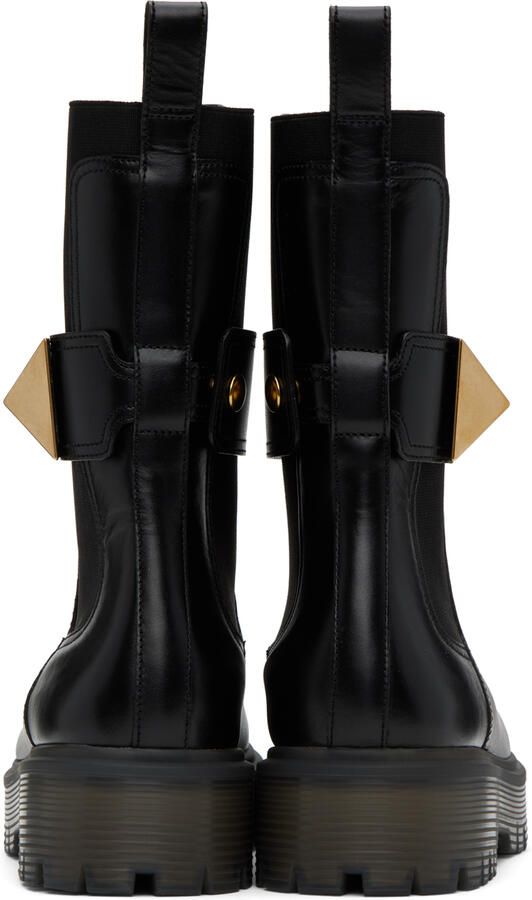 Valentino Garavani Black One Stud Beatle Ankle Boots - Picture 5