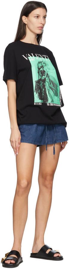 Valentino Garavani Black One Stud Flat Sandals - Picture 4