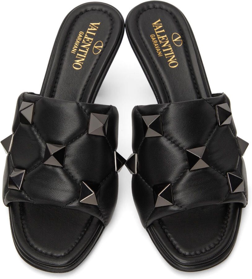 Valentino Garavani Black Quilted Roman Stud Heeled Sandals