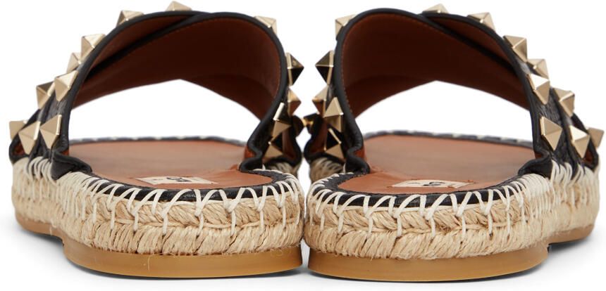 Valentino Garavani Black Rockstud Espadrille Slide Sandals - Picture 2