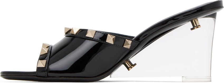 Valentino Garavani Black Rockstud Skin Heeled Sandals - Picture 3