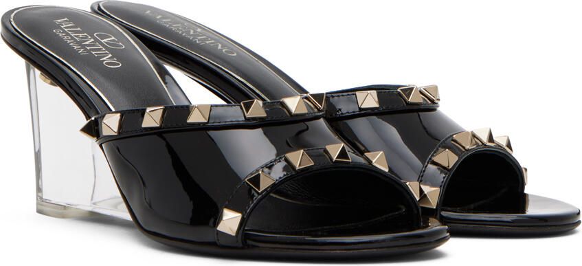 Valentino Garavani Black Rockstud Skin Heeled Sandals - Picture 2