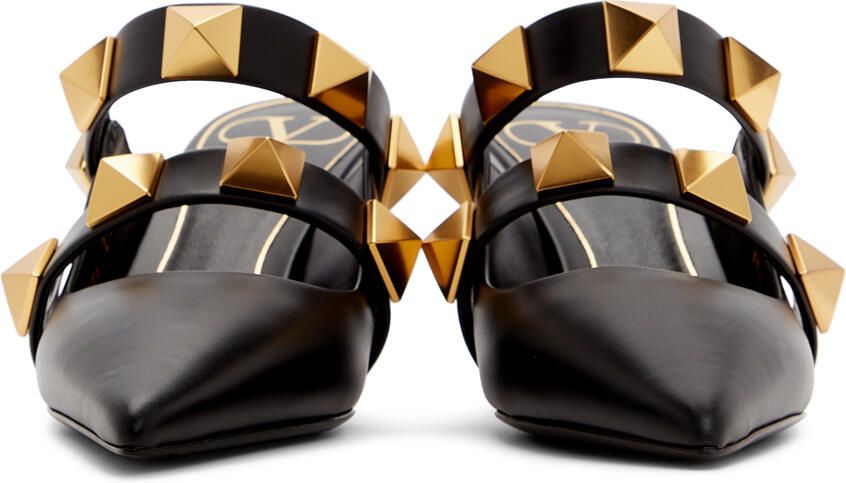 Valentino Garavani Black Roman Rockstud Strap Heels - Picture 3