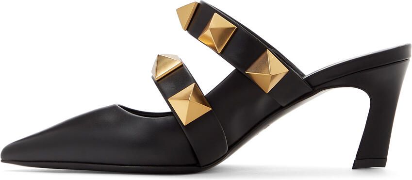 Valentino Garavani Black Roman Rockstud Strap Heels - Picture 4