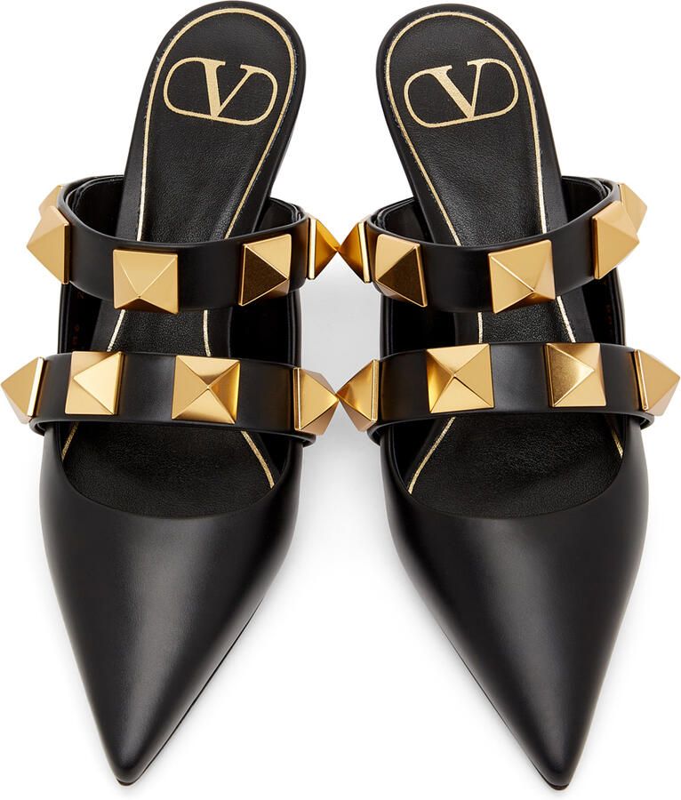 Valentino Garavani Black Roman Rockstud Strap Heels