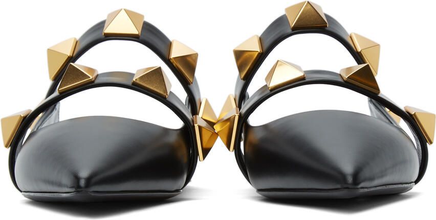 Valentino Garavani Black Roman Rockstud Strap Mules - Picture 3