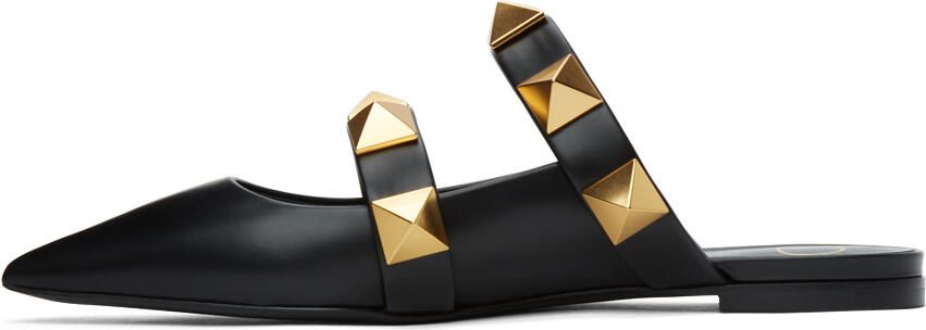 Valentino Garavani Black Roman Rockstud Strap Mules - Picture 4