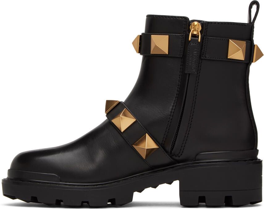 Valentino Garavani Black Roman Stud Ankle Boots - Picture 3