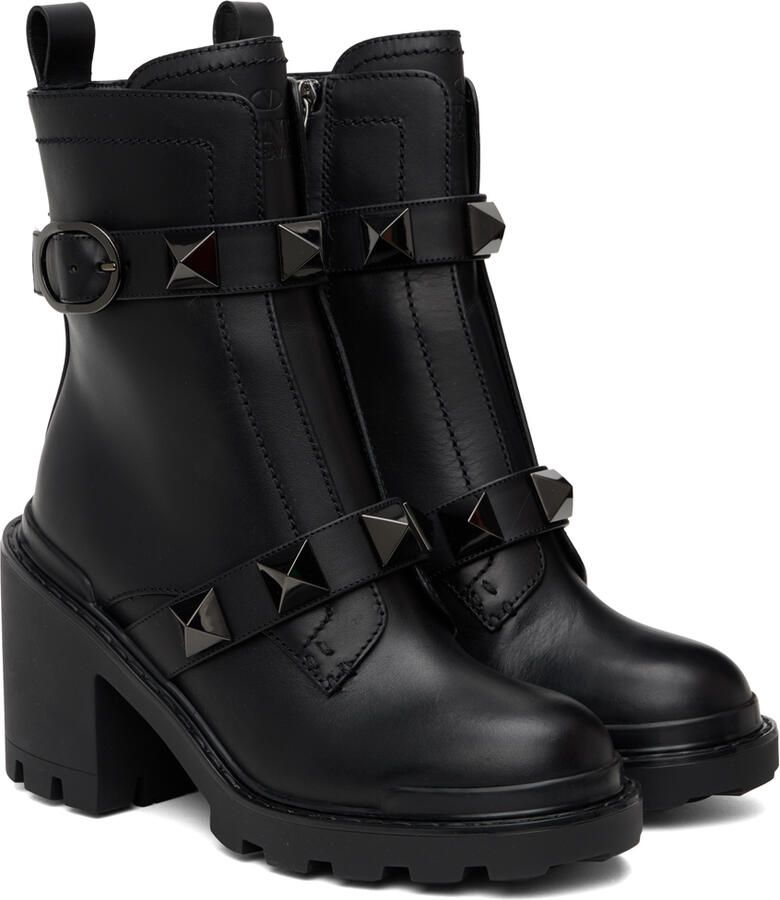 Valentino Garavani Black Roman Stud Ankle Boots - Picture 3