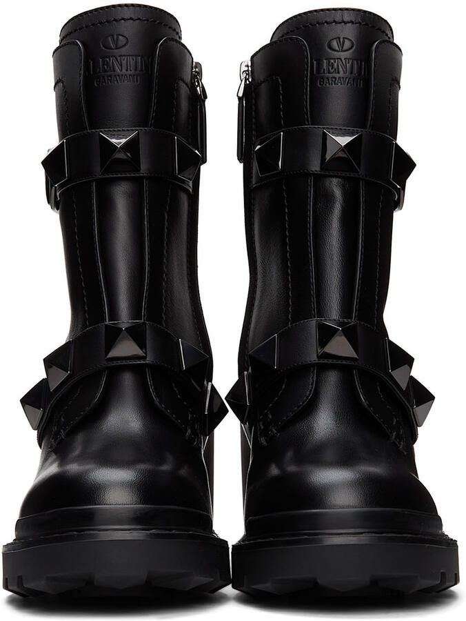 Valentino Garavani Black Roman Stud Ankle Boots - Picture 2