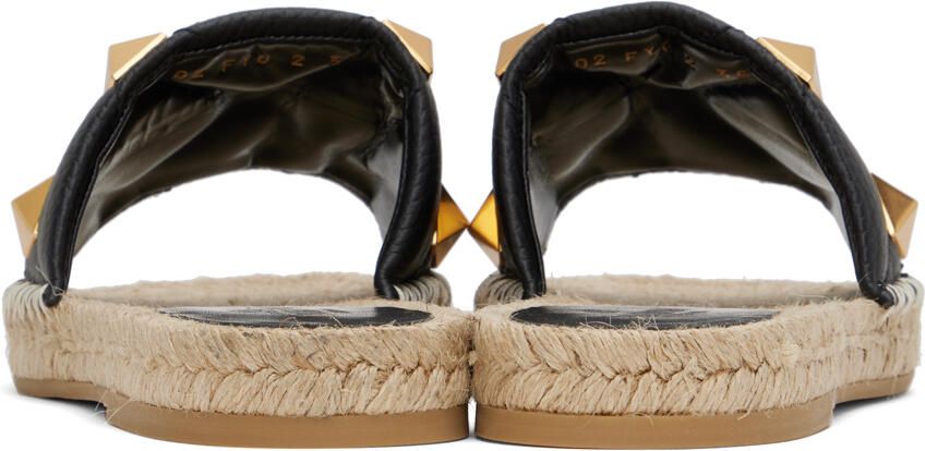 Valentino Garavani Black Roman Stud Flat Sandals