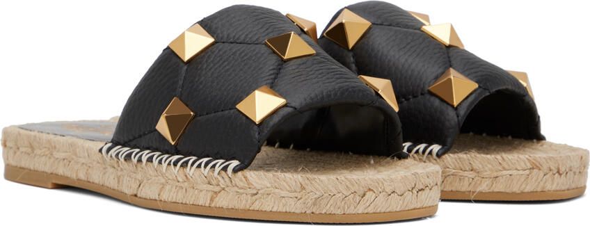 Valentino Garavani Black Roman Stud Flat Sandals - Picture 2