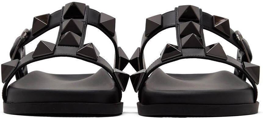 Valentino Garavani Black Roman Stud Flat Slide Sandals - Picture 3