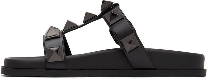 Valentino Garavani Black Roman Stud Flat Slide Sandals - Picture 4