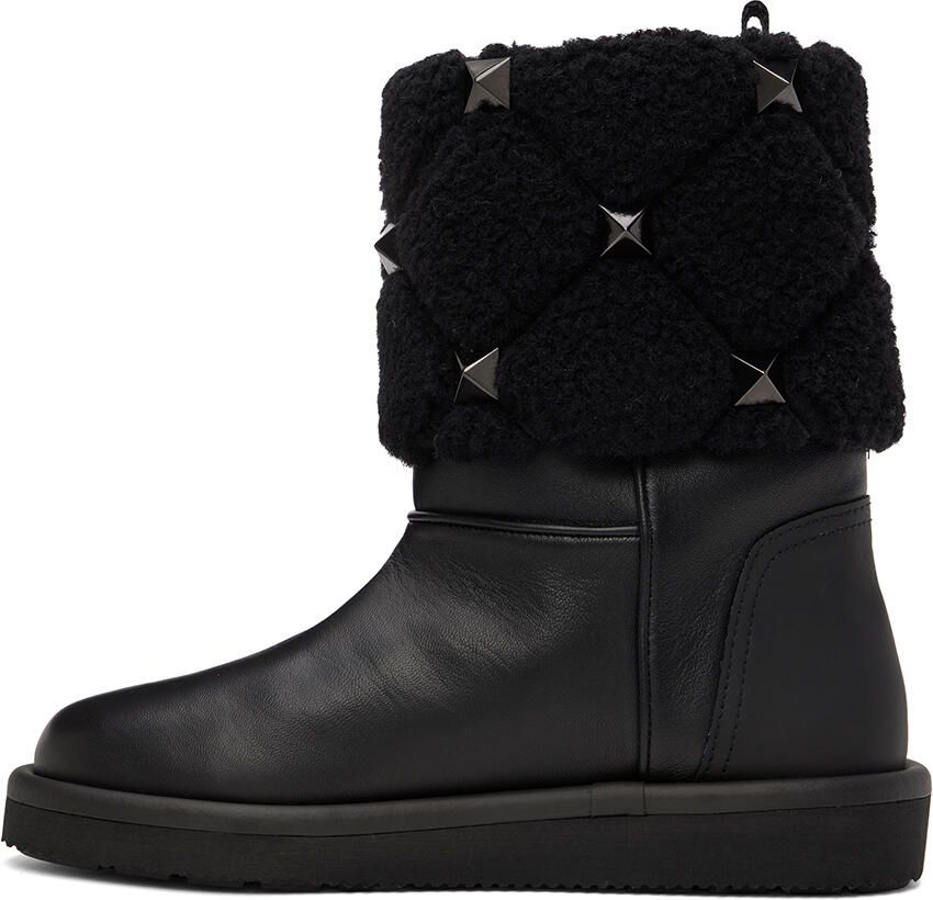 Valentino Garavani Black Roman Stud Quilted Winter Boots - Picture 2