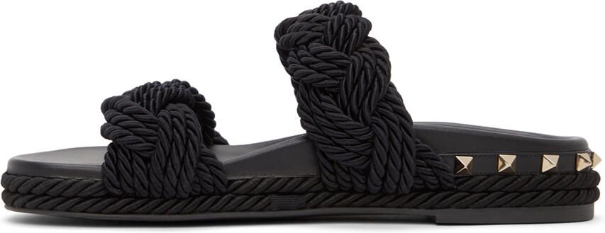 Valentino Garavani Black Rope Rockstud Flat Sandals - Picture 4
