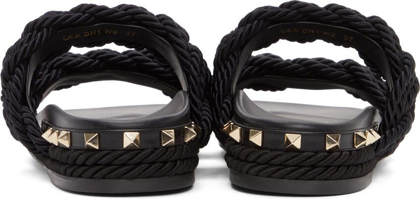 Valentino Garavani Black Rope Rockstud Flat Sandals - Picture 2