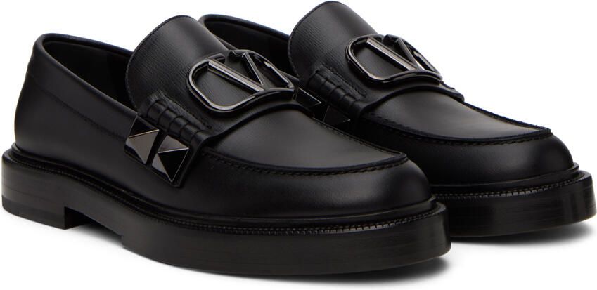 Valentino Garavani Black Stud Sign Loafers - Picture 2