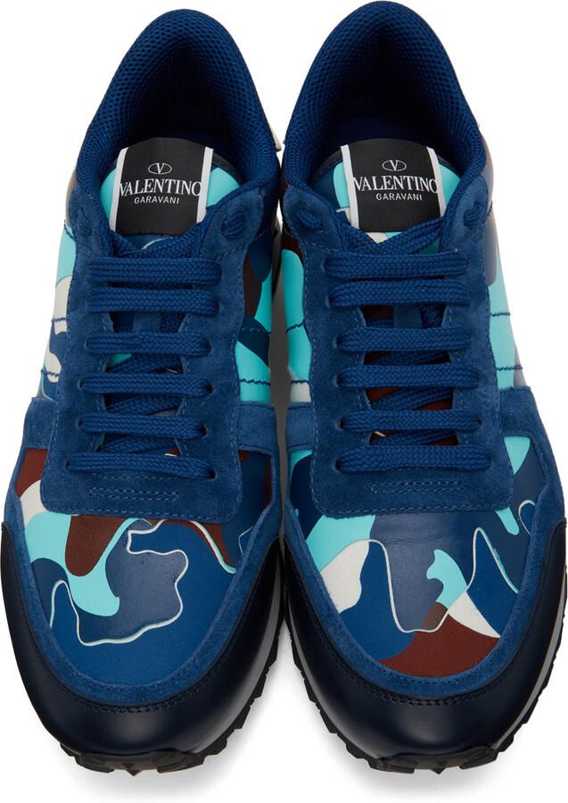 Valentino Garavani Blue Camouflage Rockrunner Sneakers